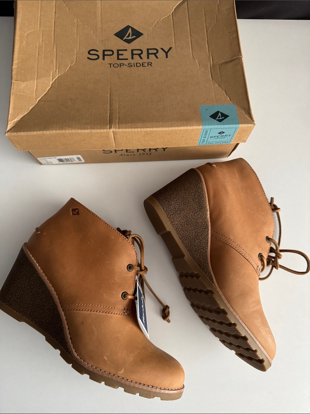 Sperry Tan Leather Chukka Boots with Lace-Up Front - Picture 2 of 14